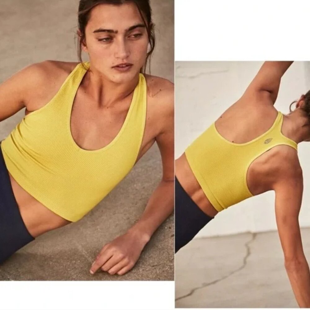 NWT Free People Free Throw Crop Tank Top In Optics Yellow XL